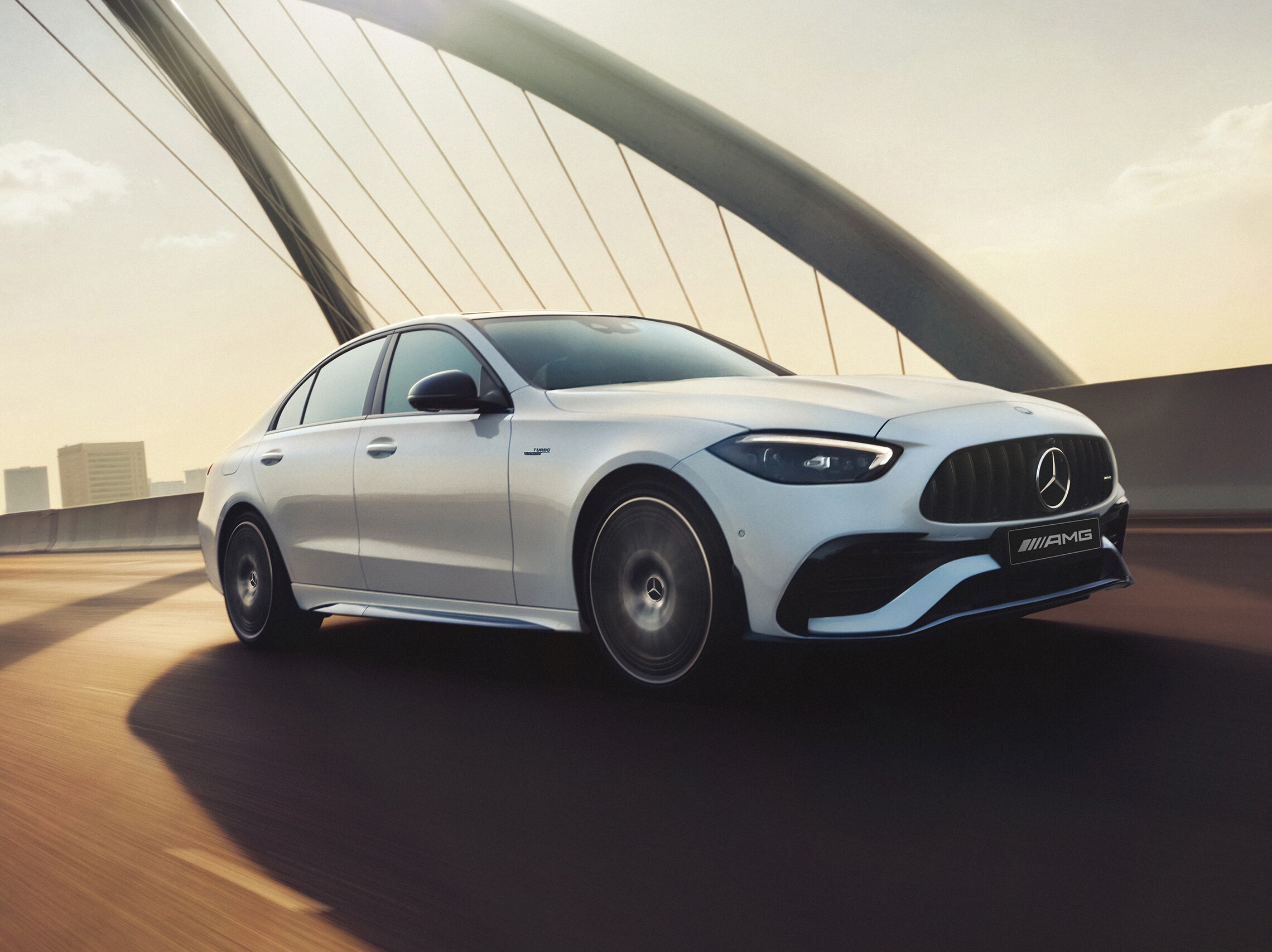 A car driving down a bridge